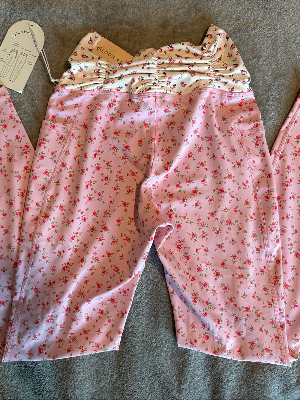 NWT Blogilates Ruched Waist Legging - Pink Floral Print - Picture 8 of 13